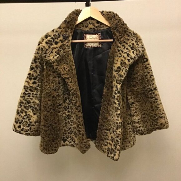 Free People Small Double Breasted Faux Fur Animal Print Jacket Brown Pockets - Picture 6 of 11